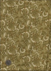 “Antique Rose Show” Floral Print tan & golds on sage Fabric by Print Concepts