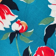 Cranston Cotton Fabric Remnant 1.5 Yards x 58″ Wide Red Orange Floral On Teal