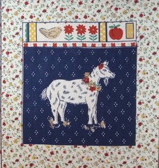Vtg~Ameritex~”Farmhouse Friends”~”Goat w/Flowers”~Cotton Fabric Panel~ 6.75″x7″