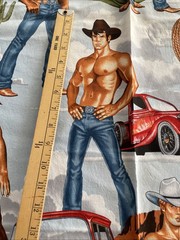 Alexander Henry Wranglers Shirtless Cowboy Fabric Sexy Country Truck Yd Blue