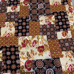 Cotton RAYON 4 Yrds 60” Floral Black Gold Reds Medallions ￼