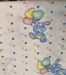 VTG 80`s Blue Bunnies w/Heart Balloons Pastel Stripes Princess Fabrics #233 BTFQ