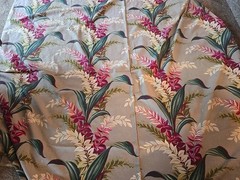 MCM Vintage Barkcloth Leaves 2 Pc 79Lx 45 Multi Red Green Ivory Grey