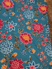 2.5 yds Flowers Pink Blue Fabric Vtg Tandler Textiles 64”