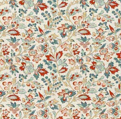GUELL LAMADRID CURTAIN FABRIC DESIGN Lys 6 METRES COTTON BLEND AQUAMARINE/RED
