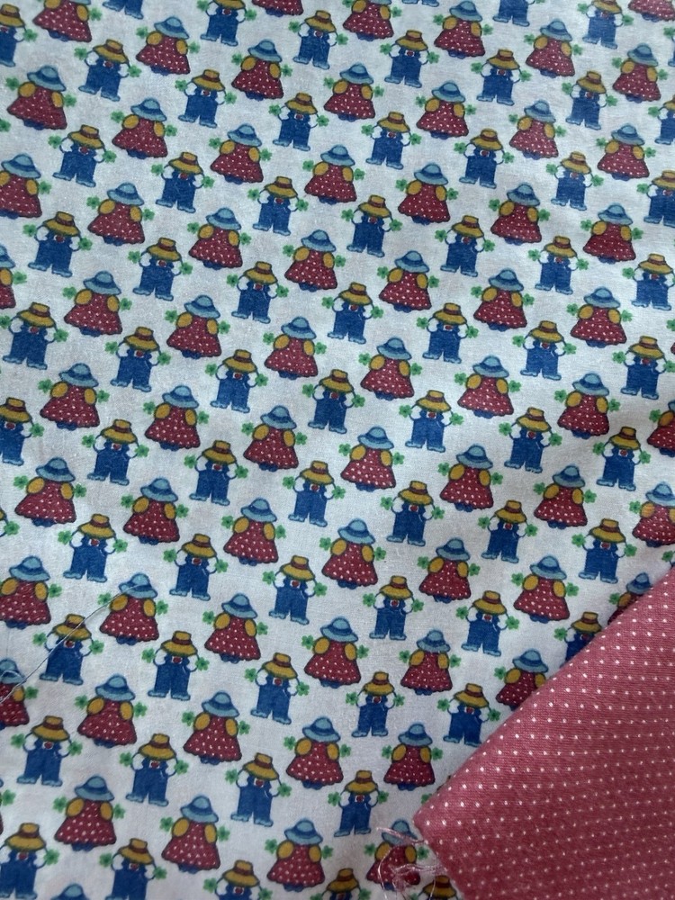 Vintage Joan Kessler Concord Fabric Farm Boy And Girl With Matching Pink 12 Yds