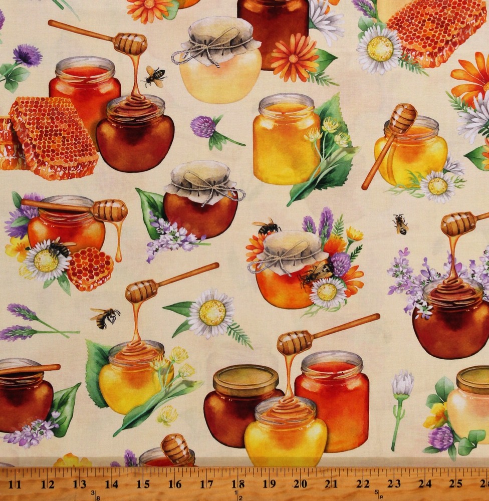 Cotton Honey Flowers Food Vanilla Fabric Print by Yard D383.57
