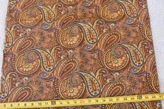 By 1/2 Yd, Vintage, Brown Orange Yellow & Blue Large-Print Paisley Cotton, V939