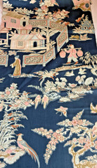 Schumacher Chinois Fabric Remnants Floral Chinoiserie Print Blue Pillows