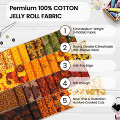 -20 Options-100% Cotton Jelly Roll Fabric Precut Strips for Quilting, Crafting,