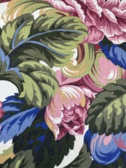 Vintage STANLEY KING STUDIO FLORAL FABRIC 104”x 58” Rose Vibrant Sateen Cotton