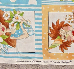 VTG Loralie Harris PORTRAIT Fabric Panel OOP Whimsical Ladies Cotton 24″x44″
