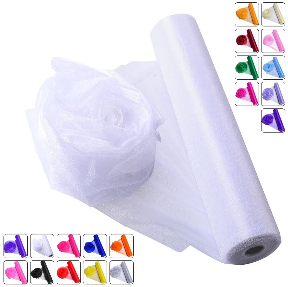 White Crystal Organza Tulle Fabric by the Yard 16″ Wide 50 Yards