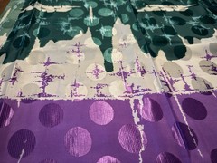 Vintage Silky Fabric, Purple, White, Green, 80s 45”x 2yds