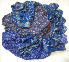 LOT ART SILK Antique Vintage Sari REMNANT Fabrics 100 GRAMS NAVY BLUE CRAFT DOLL