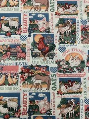 Vintage Feed Sack Label Fabric Farm Animals Chicken Cow Pig Concord Kessler 1 Yd