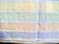Vintage White Seersucker Fabric Pastel Multicolor Wide Stripe Plaid 1 3/8 yd