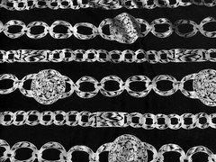 Black Silver Metallic Buckle Chain ￼Printed Fabric 45” Width Sold By The Yard