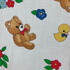 Vintage Teddy Bear Duck Flowers Novelty Print Nursery Fabric 55″ L x 45″ W