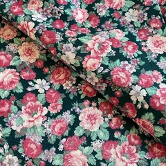 2.5 YD Vintage Floral Fabric Dark Green Cotton Joan Kessler