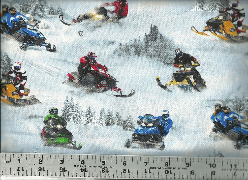 Elizabeth’s Studio ~ Realistic Snowmobiles Sleds ~ 100% Cotton Quilt Fabric BTY