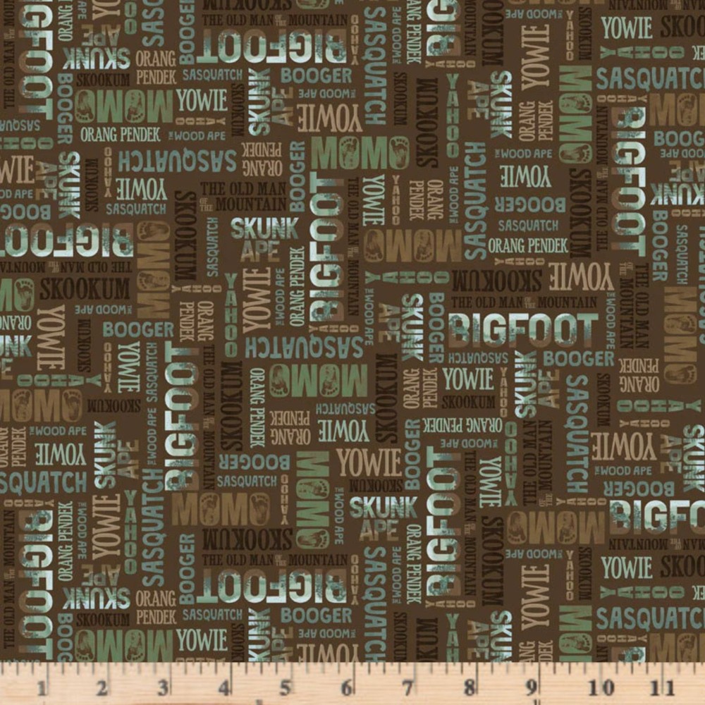 Bigfoot Country 4 Way Nicknames Green 6128 100% Cotton Fabric by the half yd
