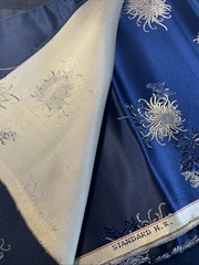 Vtg 1950s Harilela’s Hong Kong Silk Blend Brocade Fabric Blue Silver 5 Yards NOS
