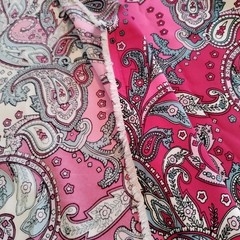 Ornate Italian Paisley Viscose Challis Fabric 60×80″ Pink Red Blue White 2.2 Yds