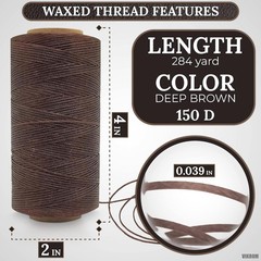 Waxed Cord 150D 1mm Thread for Leather Sewing 284 Yards Brown String New