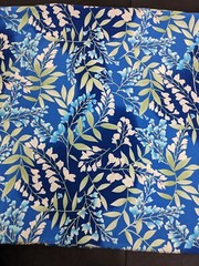 Blue Silky Synthetic Fabric White Wisteria Blossoms Flowers 3.5 Yards Material