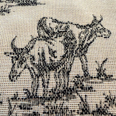 VTG French Country Toile Fabric Black Beige Pastoral Colonial Farmstead 2.5 yd