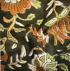 Blackbird Fabrics Block Printed Organic Cotton Fabric – Olive Drab/Rust 3.75 yds