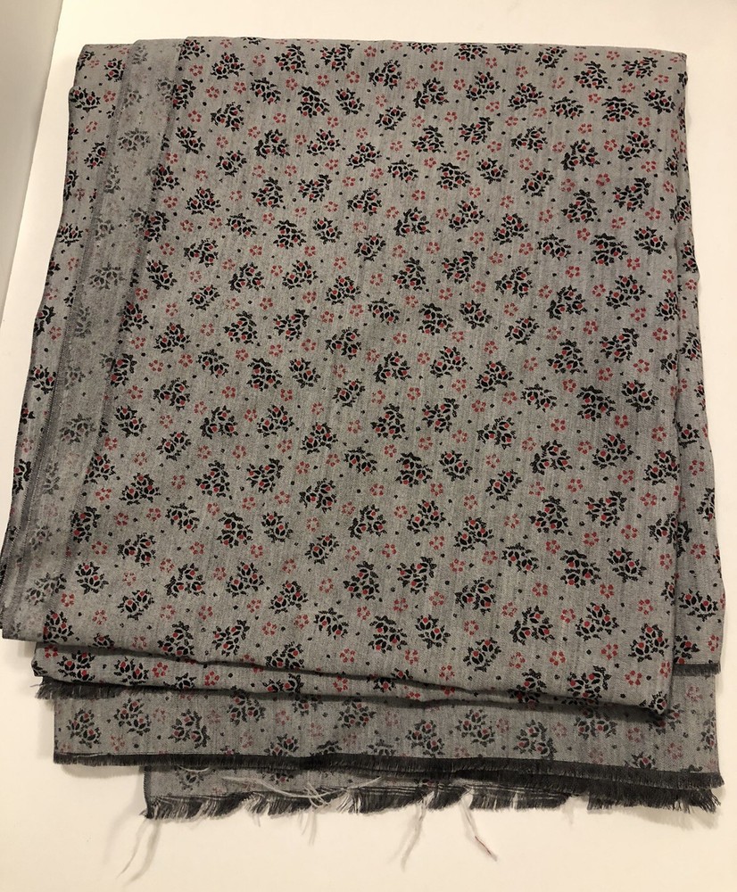 52”x 45” Cotton Polyester Blend Fabric small Floral Print: Grey, Black, Red