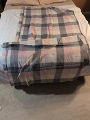 WOOL Blend Fabric GRAY PINK HARIS PLAID 93″X 67″ NEW!