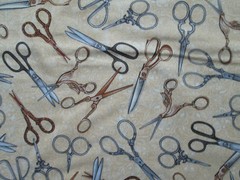 SCISSORS HAIR SEWING ITEMS SCISSOR VARIETY TAN BEIGE COTTON FABRIC FQ