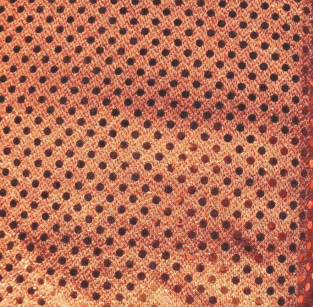 4MM ORANGE SEQUINS CONFETTI DOT ORANGE NYLON METALLIC FABRIC 1 YARD