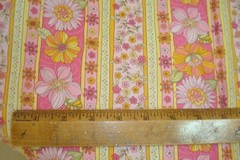 1.27 yd Jo Ann cotton Fabric Pink Yellow Flower Stripe Quilt Craft 44″ x 46″ BTP