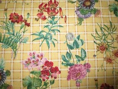 3120. Vtg Faye Liverman Burgos FLORAL BOUQUET CHECK Cotton FABRIC-44″ x 4.5 yds.