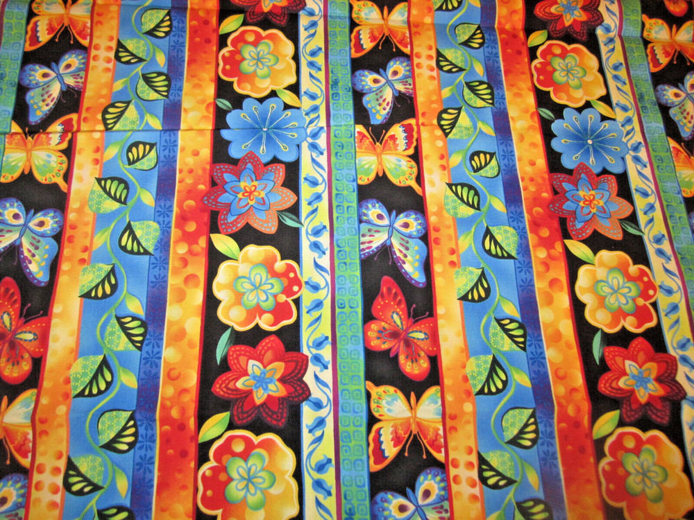 Cotton Fabric Kona Bay 2011 Striped Bright Multicolored Floral Stripe BTY x 44