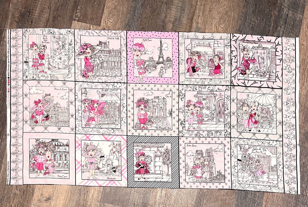 RARE 2007 Loralie Harris Paris Holiday Cotton Fabric Panel 23″ x 43″