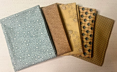 Brown Gold Teal Neutral Fabric Curated Bundle 5 Fat Quarters