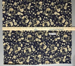 Sewing theme fabric – images: thread, button, scissors, etc- navy/cream – 5/8 yd