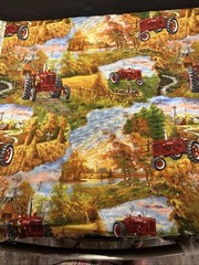Cotton Farmall Tractors Pumpkins Autumn Fall Farm Fabric Print by Yard 36x 42