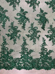 Tess HUNTER GREEN Polyester Floral Embroidery with Sequins on Mesh Lace Fabric
