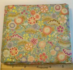Quilt Gate Asian Japanese Floral & Metallic Gold on Seafoam Cotton Fat Quarter