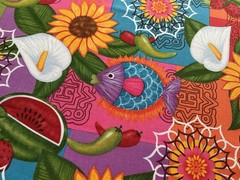 fabric Butterfly Flower Fish By M, Liss 43″ X 50”BTY 966