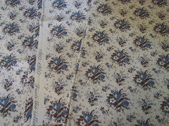 F7324, Judie Rothermel, c.1850-1860, 19th Century, 1 yard, blue tulips on cream,
