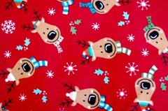 BTY*HOLIDAY*CHRISTMAS REINDEER HEADS WITH SCARVES ON RED FLEECE FABRIC 60X36″