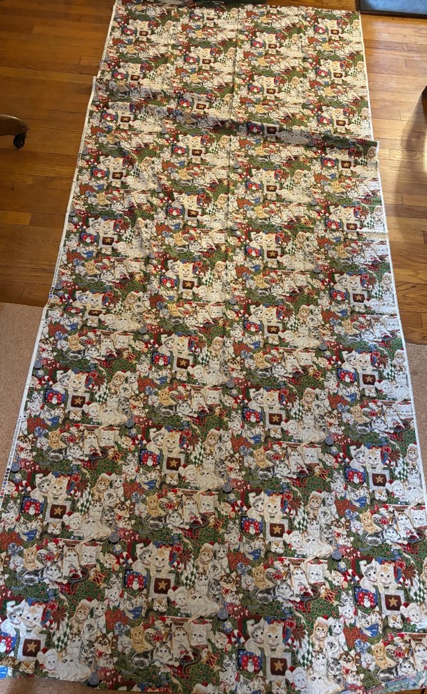HUGE Vtg Jenny Newland 44x108inch LARGE Christmas Cats Kittens Applejack Fabric