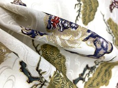 Japanese foo dog fabric, metallic lion fu dog, ivory gold, oriental chinese